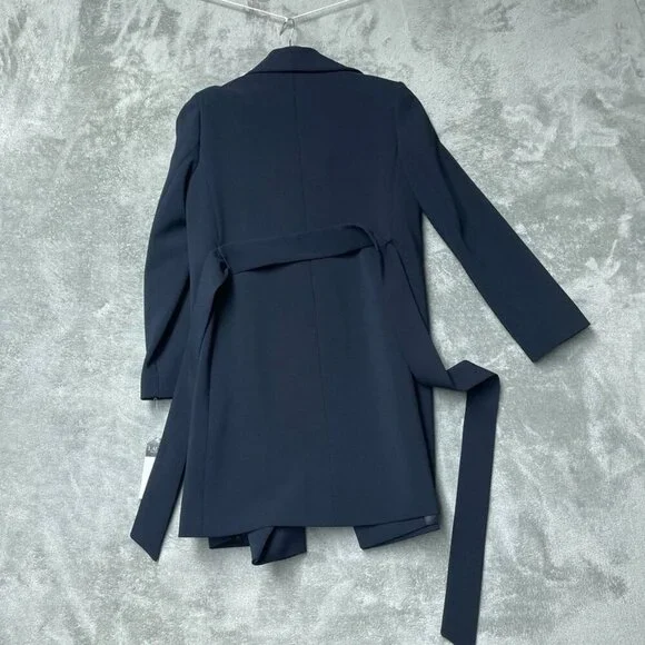 Lauren Ralph Lauren Crepe Belted Drape Front Jacket Navy PS New a1643 - Picture 8 of 9